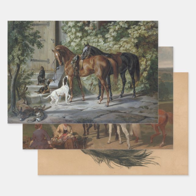 Horse Lovers (Equine Art) Selection Wrapping Paper Sheet (Set)