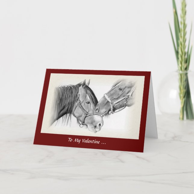 Horse Lovers: Valentine, Horse Around, Pencil Holiday Card (Front)