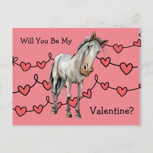 Horse lovers Valentine postcard for kids. (Front)