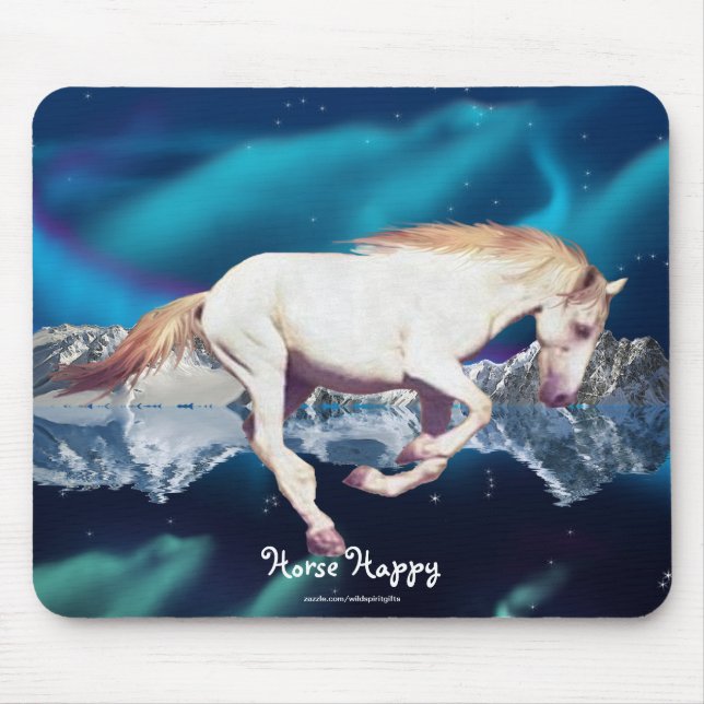 Horse-lover's White Mustang & Aurora Art Mousepad (Front)