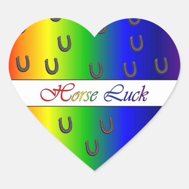 Horse Luck Rainbow Colour Horse Shoes Heart Sticke Heart Sticker (Front)