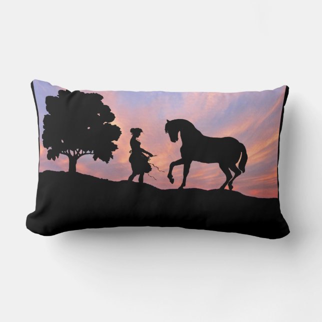 Horse & Maiden Silhouette Pillow (Front)