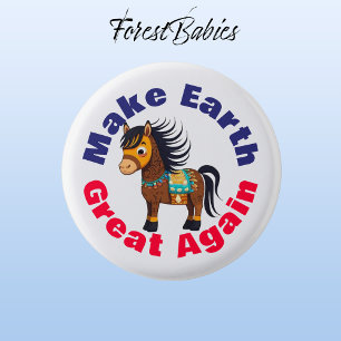 Horse, Make Earth Great Again, Cute Environmental 3 Cm Round Badge