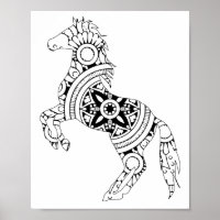 Horse Mandala Back and White Silhouette Drawing