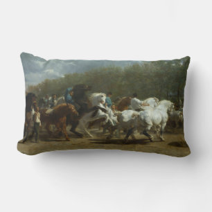 Horse Market (by Rosa Bonheur) Lumbar Cushion