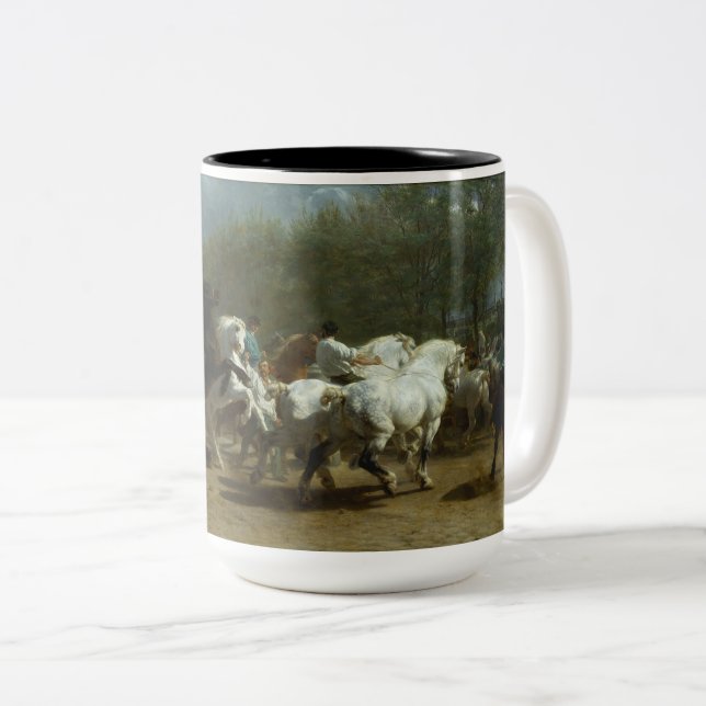 Horse Market (by Rosa Bonheur) Two-Tone Coffee Mug (Front Right)