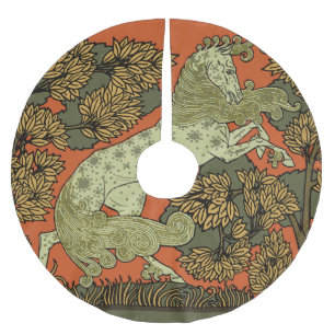 Horse Mediaeval Arts Crafts Art Nouveau  Brushed Polyester Tree Skirt