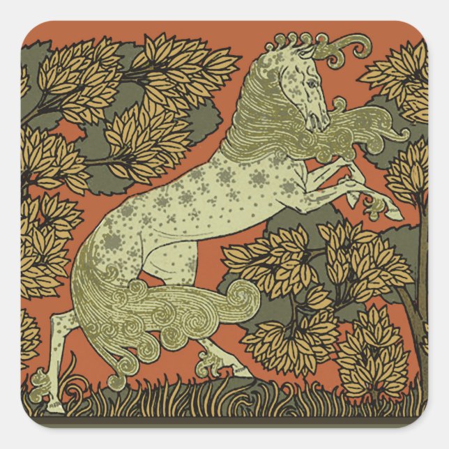 Horse Mediaeval Arts Crafts Art Nouveau  Square Sticker (Front)