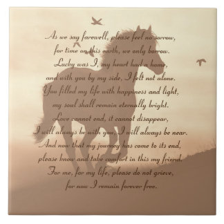 Horse Memorial Galloping Horse and Spiritual Poem Ceramic Tile