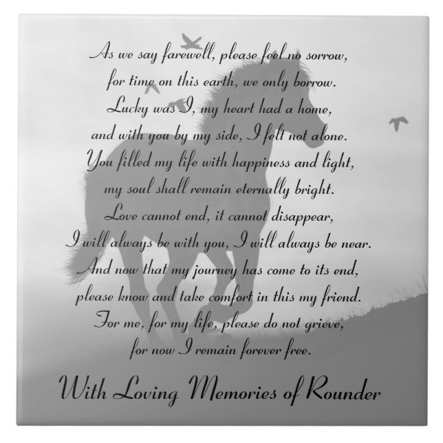 Horse Memorial Galloping Horse Custom Name Ceramic Tile (Front)