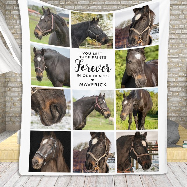 Horse Memorial Personalised Pet Photo Collage Fleece Blanket (Creator Uploaded)