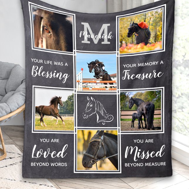 Horse Memorial Pet Loss Personalised 6 Picture Fleece Blanket (Creator Uploaded)