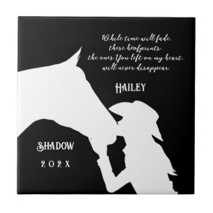 Horse memorial quote black hoofprints ceramic tile