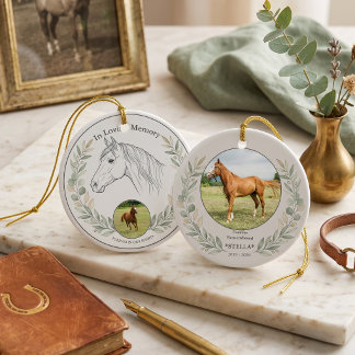 Horse Memorial Sage Botanical Keepsake Ceramic Ornament
