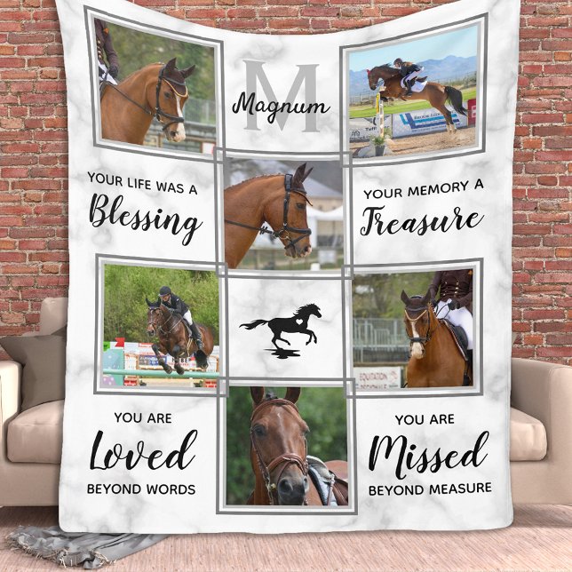 Horse Memorial Unique Photo Collage Fleece Blanket (Creator Uploaded)