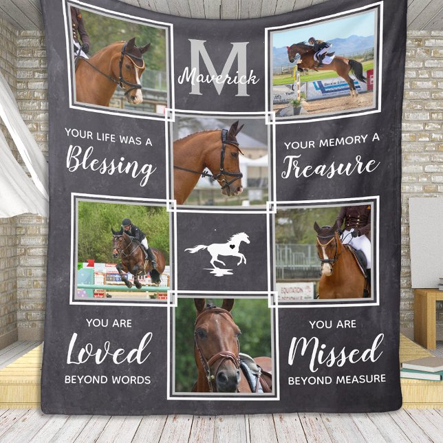 Horse Memorial Unique Photo Collage Fleece Blanket (Creator Uploaded)