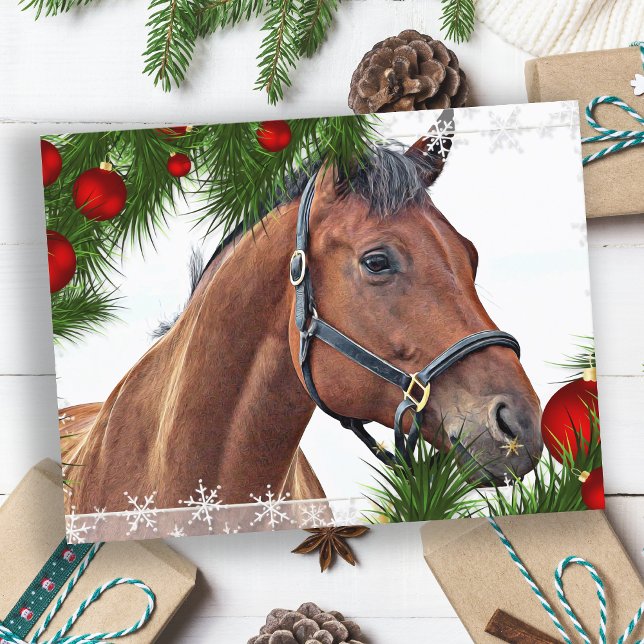 Horse Merry Christmas Equine Cute Pony Equestrian Holiday Postcard (Creator Uploaded)