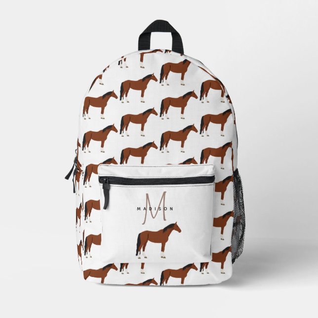 Horse Monogrammed Back To School  Printed Backpack (Front)