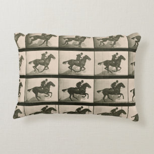 Horse Motion Vintage Photography Decorative Cushion