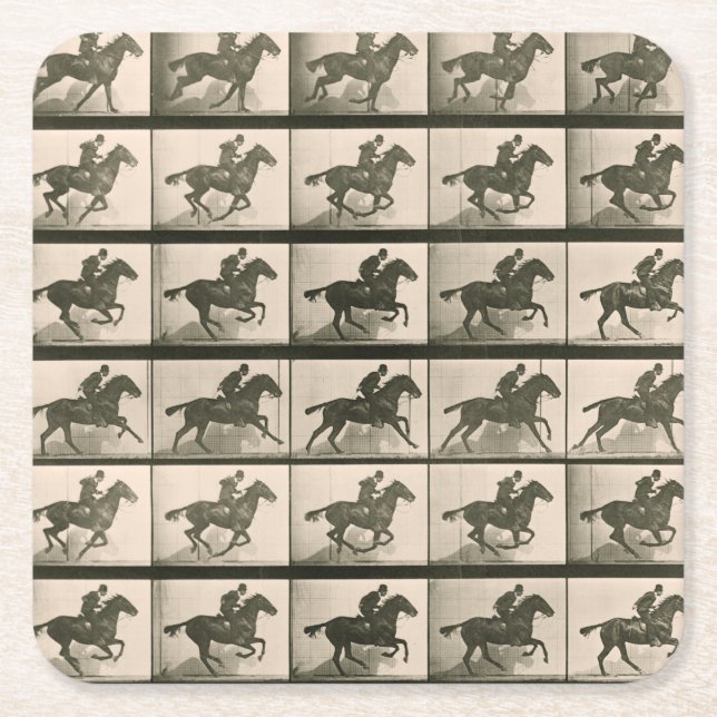 Horse Motion Vintage Photography Square Paper Coaster (Front)