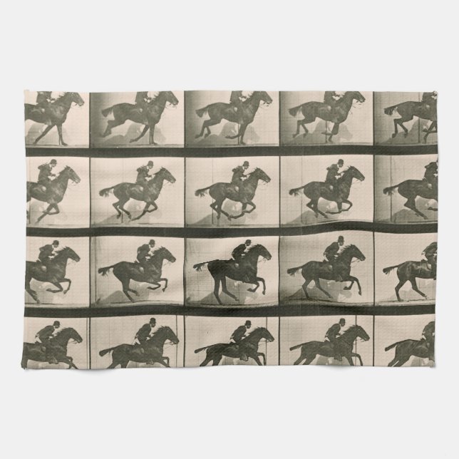 Horse Motion Vintage Photography Tea Towel (Horizontal)