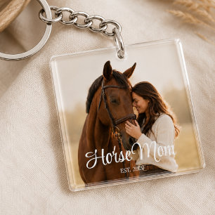 Horse Mum Established Modern Script Photo Key Ring