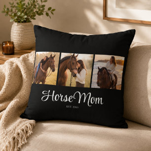 Horse Mum Established Script Black 3 Photo Cushion