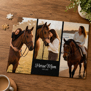 Horse Mum Established Script Black 3 Photo Jigsaw Puzzle