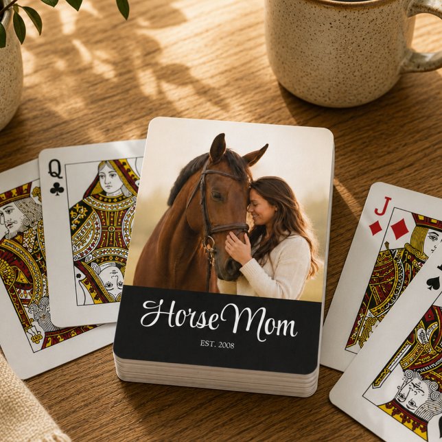 Horse Mum Established Script Black Photo Playing Cards (Creator Uploaded)