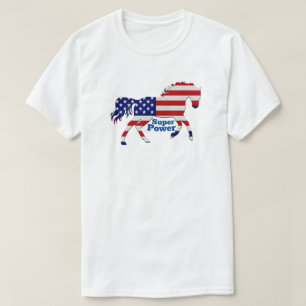 Horse Mustang Super Power -American Flag Design  T-Shirt