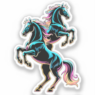 Horse Neon Light Glitch Retro Style