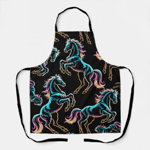 Horse Neon Light Glitch Retro Style Apron