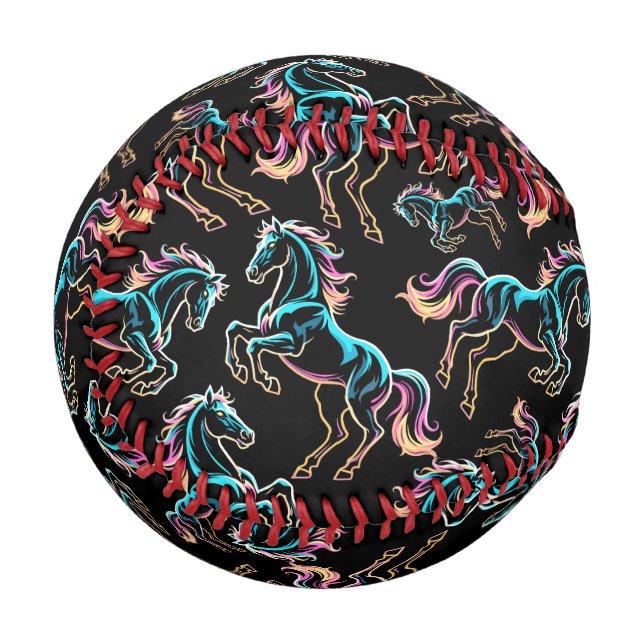 Horse Neon Light Glitch Retro Style Baseball (Front Left)