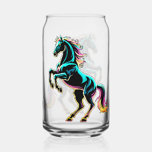 Horse Neon Light Glitch Retro Style Can Glass