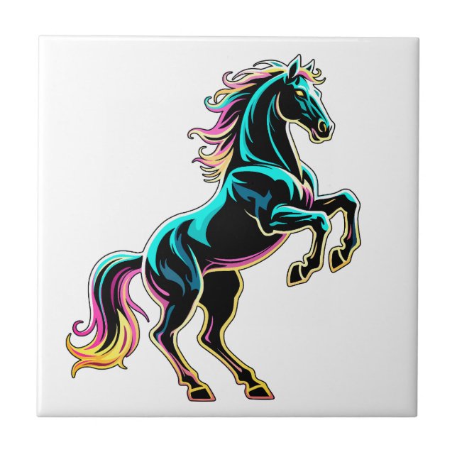 Horse Neon Light Glitch Retro Style Ceramic Tile (Front)