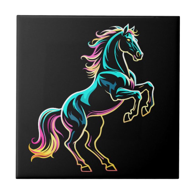 Horse Neon Light Glitch Retro Style Ceramic Tile (Front)