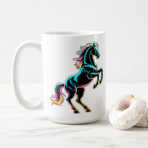 Horse Neon Light Glitch Retro Style Coffee Mug