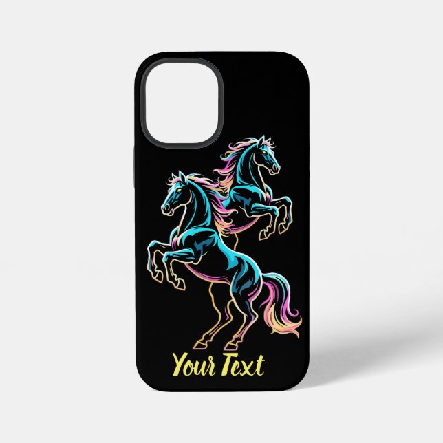 Horse Neon Light Glitch Retro Style iPhone Case (Back)