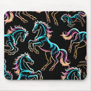 Horse Neon Light Glitch Retro Style Mouse Pad