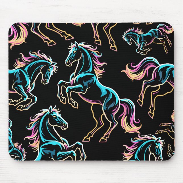 Horse Neon Light Glitch Retro Style Mouse Pad (Front)