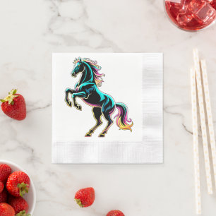 Horse Neon Light Glitch Retro Style Napkin