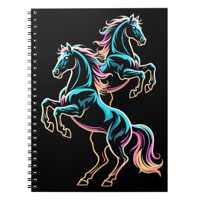 Horse Neon Light Glitch Retro Style Notebook (Front)