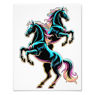 Horse Neon Light Glitch Retro Style Photo Print