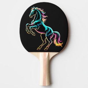 Horse Neon Light Glitch Retro Style Ping Pong Paddle