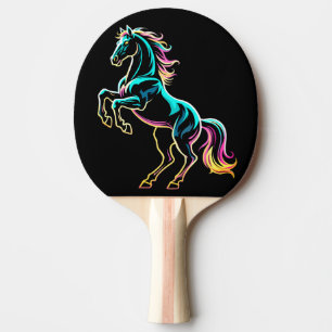 Horse Neon Light Glitch Retro Style Ping Pong Paddle