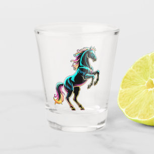 Horse Neon Light Glitch Retro Style Shot Glass