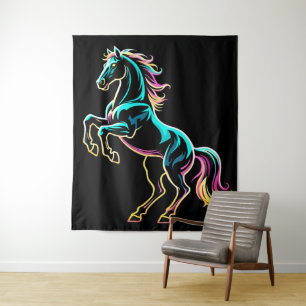 Horse Neon Light Glitch Retro Style Tapestry