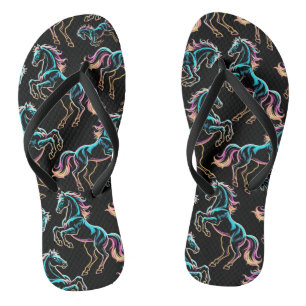 Horse Neon Light Glitch Retro Style Thongs