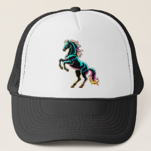 Horse Neon Light Glitch Retro Style Trucker Hat