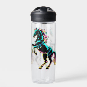 Horse Neon Light Glitch Retro Style Water Bottle